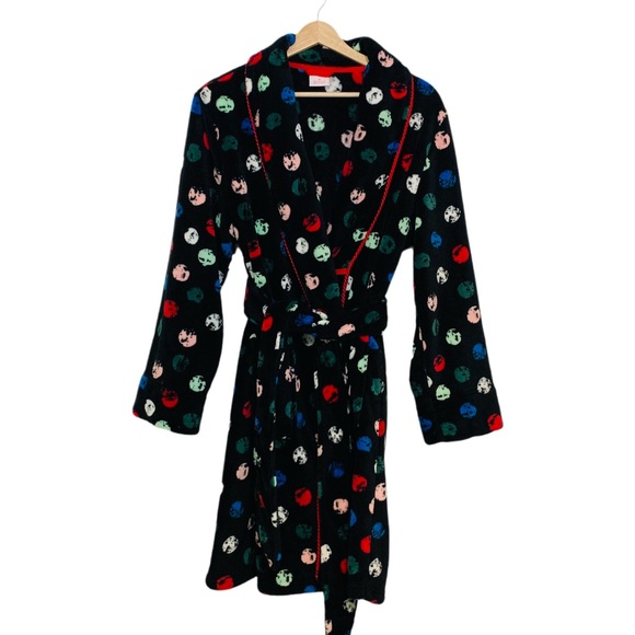 Sleep Sense Polka Dot Plush Robe Attached Belt Size Medium Warm Cozy - Picture 1 of 11